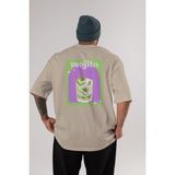 Mojito 3 Arka Baskılı Oversize T-Shirt Erkek Kadın Unisex %100 Pamuk Bisiklet Yaka Tişort - Bej - XL