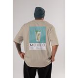 Mojito 4 Arka Baskılı Oversize T-Shirt Erkek Kadın Unisex %100 Pamuk Bisiklet Yaka Tişort - Bej