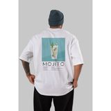Mojito 4 Arka Baskılı Oversize T-Shirt Erkek Kadın Unisex %100 Pamuk Bisiklet Yaka Tişort - Beyaz