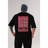 Mojito Arka Baskılı Oversize T-Shirt Erkek Kadın Unisex %100 Pamuk Bisiklet Yaka Tişort - Siyah - XL