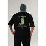 Mojıto Kokteyl Baskılı Oversize T-Shirt Erkek Kadın %100 Pamuk Bisiklet Yaka Tişort - Siyah