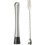 Mojito Tokmağı + Çatallı Bar Kaşığı Seti Siyah Bar Tokmağı Kokteyl Tokmağı Bar Kaşığı 30 cm Kokteyl
