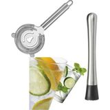 Mojito Tokmağı Dişli Siyah ve Bar Süzgeci 2li Kokteyl Süzgeci Tokmak Bar Tipi Mojito Şeker Ezme