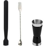 Mojito Tokmağı Siyah 20.7 cm Çatallı Kaşık 30 cm Jigger 1.5/3 cl Tokmak Bar Tokmağı Kokteyl Jigger