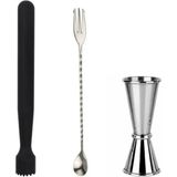 Mojito Tokmağı Siyah 20.7 cm Çatallı Kaşık 30 cm Jigger 2.5/5 cl Tokmak Bar Tokmağı Kokteyl Jigger