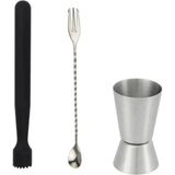 Mojito Tokmağı Siyah 20.7 cm Çatallı Kaşık 30 cm Jigger 2/4 cl Tokmak Bar Tokmağı Kokteyl Jigger