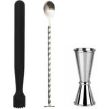 Mojito Tokmağı Siyah 20.7 cm Tokmaklı Kaşık 25 cm Jigger 2.5/5 cl Tokmak Bar Tokmağı Kokteyl Jigger