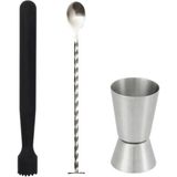 Mojito Tokmağı Siyah 20.7 cm Tokmaklı Kaşık 25 cm Jigger 2/4 cl Tokmak Bar Tokmağı Kokteyl Jigger