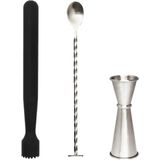 Mojito Tokmağı Siyah 20.7 cm Tokmaklı Kaşık 25 cm Jigger 3/6 cl Tokmak Bar Tokmağı Kokteyl Jigger