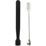 Mojito Tokmağı Siyah 20.7 cm ve Çatallı Bar Kaşığı Kokteyl Karıştırıcı Tokmak Kaşık Seti 2li