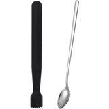 Mojito Tokmağı Siyah 20.7 cm ve Düz Kokteyl Kaşığı 22 cm 2li Kokteyl Içecek Tokmak Kaşık Seti