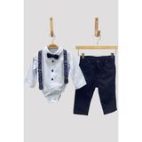 Mojo Bebek Mojo Erkek Bebek Çıtçıtlı Gömlek Pantolon Takımı 710116 Mavi - 18 Ay