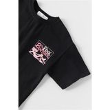 Mojo Bebek Mojo Kız Çocuk Pembe Panter Desenli Kısa Kol T-Shirt 1746 Siyah - 5 - 6 Yaş