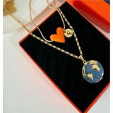 Mojo Jewellery “Dünyam” Harfli Kolye Seti Turuncu Murano Kalp | Altın Kaplama