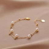 Mojo Jewellery Gold Renk Çoklu İnci Detaylı Çelik Bileklik | Şık ve Kararmayan Takı
