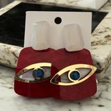 Mojo Jewellery Kırmızı Asetat Nazar Boncuklu Küpe Altın Detaylı Modern Tasarım – Kadın Takı Aksesua