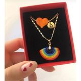 Mojo Jewellery Murano Gökkuşağı Kolye Ve Turuncu Kalp Kolye Harfli / Kararmaz Çelik