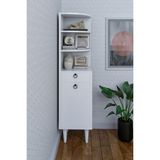 Moka Park AVM 3 Raflı Tek Kapaklı Modern Ayaklı Tek Çekmeceli Vitrin Gümüşlük Çok Amaçlı Dolap - 50x160 - Beyaz