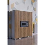 Moka Park AVM 6 Kapaklı Çok Geniş Raflı Metal Ayaklı Mikrodalga Fırın Dolabı Çok Amaçlı Dolap - Kahverengi