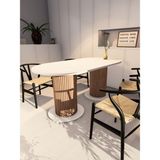 Moka Park AVM Oval Dekoratif Ahşap Ayaklı 6 Kişilik Yemek Masası Mutfak Masası - Beyaz
