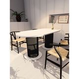 Moka Park AVM Özel Tasarım Oval Dekoratif Ahşap Ayaklı 6 Kişilik Yemek Masası Mutfak Masası - Beyaz