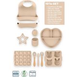 Moki Silikon 10'lu Set Latte Bej / Önlük, Tabak, Kaşık, Çatal, Bardak, Diş Kaşıyıcı, Buz Kalıbı...
