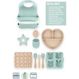 Moki Silikon 10’Lu Set Latte Bej-Spring Yeşil / Önlük, Tabak, Kaşık, Bardak, Buz Kalıbı, Diş Kaşıyıcı...