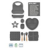 Moki Silikon 10’lu Set Platinium Gri / Önlük, Tabak, Kaşık, Çatal, Bardak, Buz Kalıbı, Diş Kaşıyıcı...
