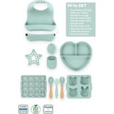 Moki Silikon 10’Lu Set Spring Yeşil / Önlük, Tabak, Bardak, Kaşık, Çatal, Buz Kalıbı, Diş Kaşıyıcı...