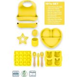 Moki Silikon 10'Lu Set Sunrise Sarı / Önlük, Tabak, Kaşık, Çatal, Bardak, Diş Kaşıyıcı, Buz Kalıbı...