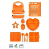 Moki Silikon 10’Lu Set Sunset Turuncu / Önlük, Tabak, Kaşık, Çatal, Bardak, Buz Kalıbı, Diş Kaşıyıcı...