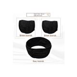 Mokita Home 3'lü Set 2 Adet Siyah Su Emici Havlu Bilek Yuz Yıkama Kol Bandı Spor Bandı & 1 Adet Saç Bandı Seti