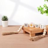 Mokof Püsküllü Ahşap Ev Blok Boncuk Çelenk, Tersinir 4 Mevsim Ev Tabelası, Mevsimlik Tatil Dekoru için, Modern Çiftlik Evi Dekoratif Boncuklu Çelenk, Masa Üstü, Mantel, Raf, Katmanlı Tepsi Dekoru için