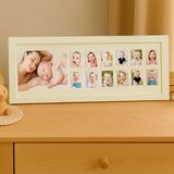 Moky Design Bebek Ilk Yıl Fotoğraf Çerçevesi, 12 Aylık Hatıra Resimleri, Hediyelik Yenidoğan Anı Albümü 43X16 cm - Beyaz Çerçeve