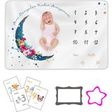 Moky Design Yenidoğan Hediyelik Bebek Anı Battaniye Seti 150 x 100 Cm, Yeni Doğan Kız Bebek Hediyesi, Anı Kartları - Mavi