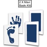 Moky Dizayn Non-Toksik Mürekkepli Bebek El Ayak Izi Baskı Kiti, Bebek Cildine Temas Etmez, Bebek Hediyelik - Mavi - 0 - 6 Ay