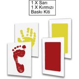 Moky Dizayn Non-Toksik Mürekkepli Bebek El Ayak Izi Baskı Kiti, Bebek Cildine Temas Etmez, Bebek Hediyelik - Sarı - Kırmızı - 6 - 12 Ay