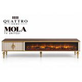 Mola Elektrikli Şömineli Tv Ünitesi 160 Cm Ceviz Aytaşı Gold Metal Ayaklı Modern Tv Sehpası