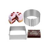 mold shop Mold Chef Kare Yuvarlak Ayarlanabilir Pasta Kek Kalıbı Paslanmaz Çelik 2 Li Set Derinlik 8 Cm