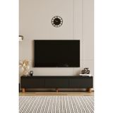 Moldesan Mila siyah Mdf 200 cm Tv Ünitesi Raflı,kapaklı,ayaklı