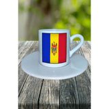 Moldova Ülke Bayrağı Bayrak Baskılı Türk Kahvesi Fincanı Tabaklı Kişiye Özel Model 2
