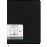 Moleskine Haftalık planlayıcı, notlar için yerli, 12 ay 2024, ajanda 2024, XL 19 x 25, lastik kilitli yumuşak kapak, renk siyah