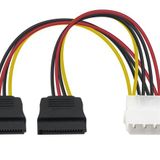 Molex - SATA Güç Kablosu 2xSata - Molex 4 Pinli Molex Erkek - Çift 15 Pinli Dişi SATA Güç Y Kablo