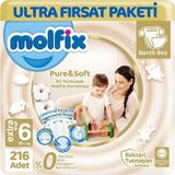 Molfix Bantlı Bez 6 Beden 15+ kg Kilo Aralığı 216 Adet Ultra Avantaj Pure Soft