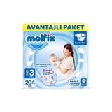 Molfix Bebek Bezi Avantajlı Paket, Midi 3 Numara, 4-9 kg, 204 Adet