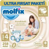 Molfix Pure & Soft Bebek Bezi Maxi 4 No 86 Lı x 3 Adet - 7 Beden