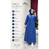 Molita Nakış Detaylı Kot Tesettür Elbise - Düğmeli Uzun Denim Elbise - 40 - Mavi