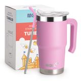 Mollcity Yalıtımlı Saplı Bardak 16oz Paslanmaz Çelik Çift Duvar Vakumlu Bardak Bardak Kapaklı ve Pipetli Seyahat Kahve Kupası (Mor Pembe)
