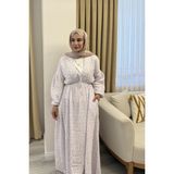 Molly Nelly Kadın Çiçek Baskılı Uzun Pamuk Beyaz Muslin Elbise - 38 - 40 - Lila