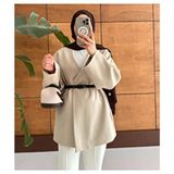 Molly Nelly Kadın Kemerli Kimono Astarlı Ceket Uzun Kol Düz Desenli Ekru Renkli Günlük Stil - 2